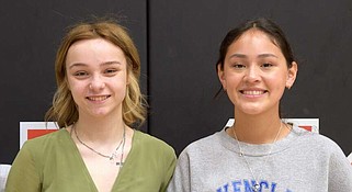 Brianna Marlar, left, was the recipient of an academic scholarship and Ruby Hendrix was awarded a career technical education scholarship from The Greater Hot Springs Chamber of Commerce. (The Sentinel-Record/Donald Cross)